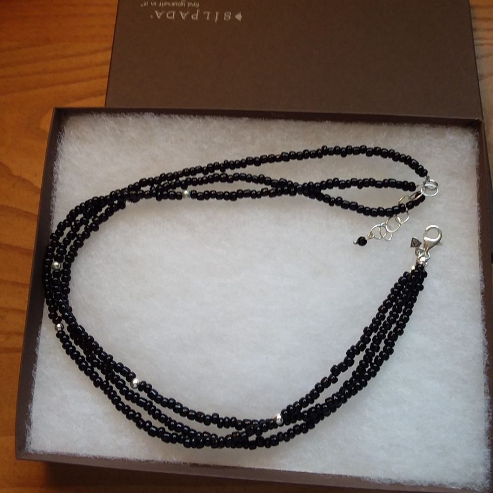 Silpada Three-Strand Black Bead & Sterling Silver
